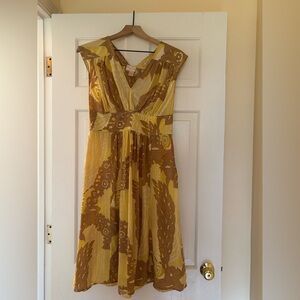 Tracy Reese Yellow and Brown Midi Dress